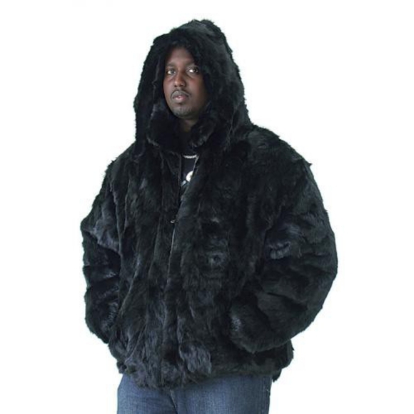 Genuine Rabhit Fur Hooded Bomber coat. Over sized fit mens 4X I payed $1,389